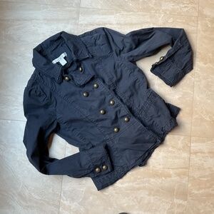 Ann Taylor LOFT women 2P navy blue double breasted cotton jacket